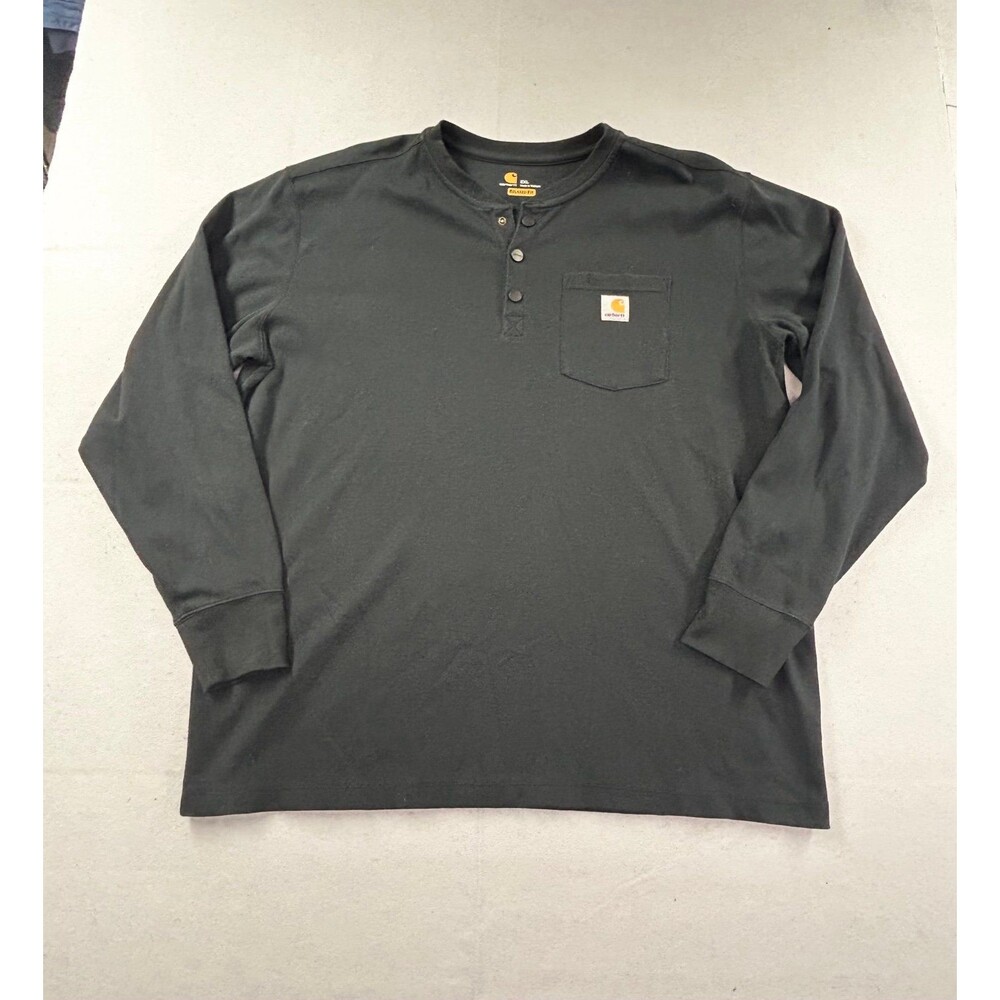Carhartt Mens Relaxed Fit Quarter Button Long Sleeve Black Pocket 104429 N04